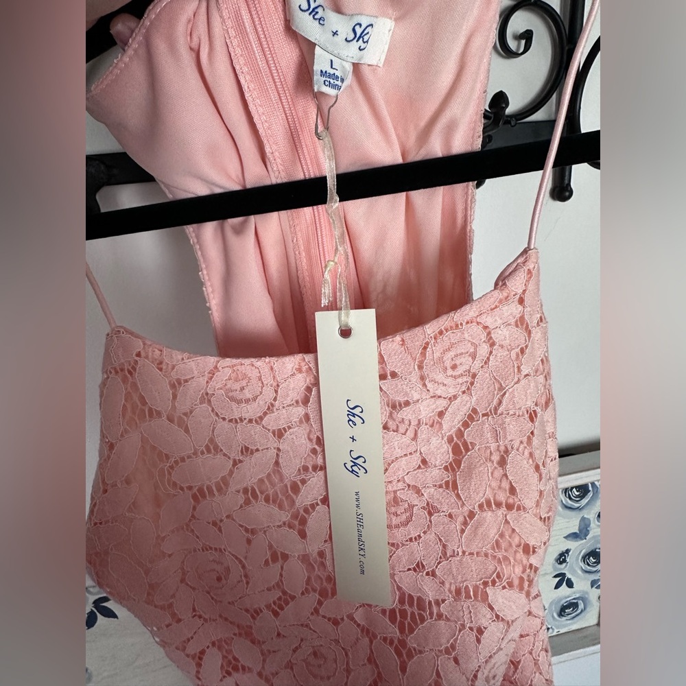 She + Sky Blush Pink Ruffle Lace Dress NWT - Picture 5 of 5